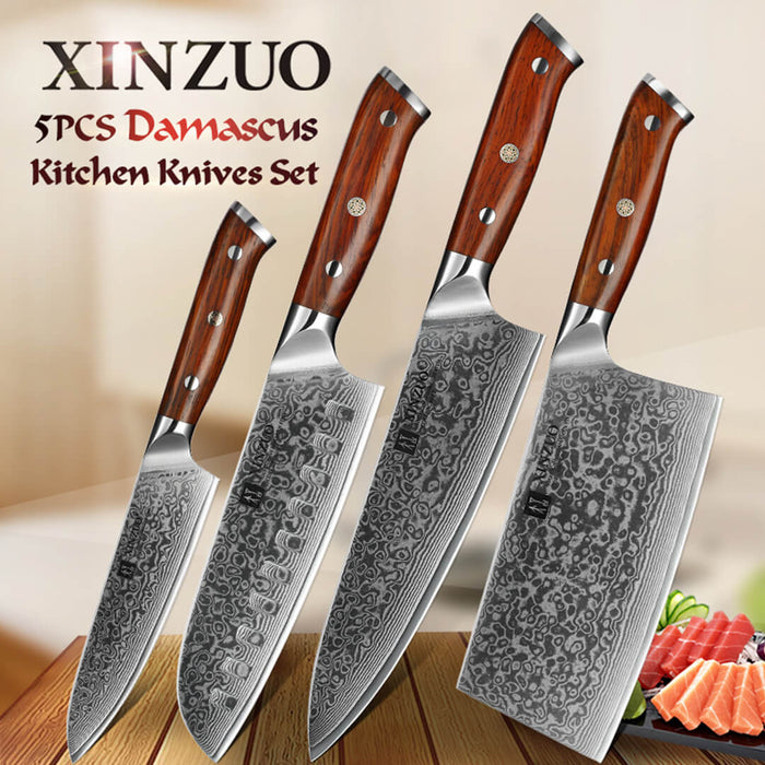 Xinzuo B13R 4 Pcs 67 Layer Damascus Steel Chef Knife Set 15
