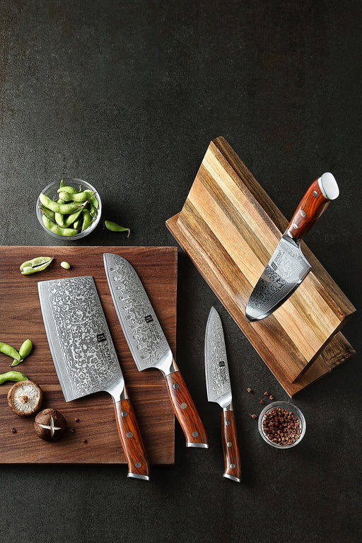 Xinzuo B13R 4 Pcs 67 Layer Damascus Chef, Santoku, Utility, and Cleaver Knife Set