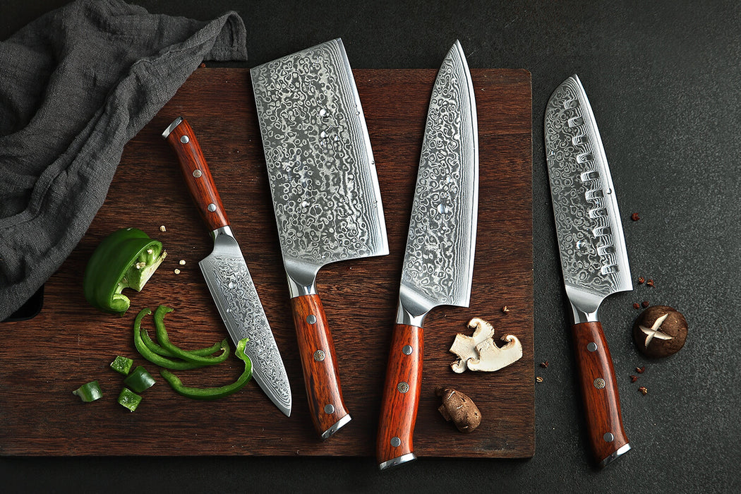 Xinzuo B13R 4 Pcs 67 Layer Damascus Kitchen Knife Set top view