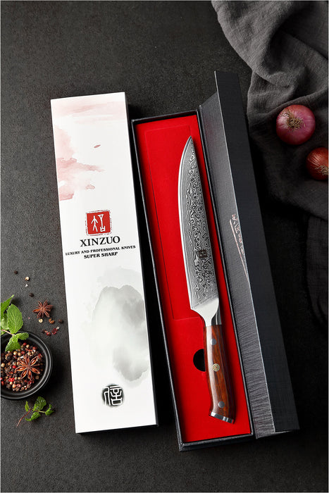 Xinzuo B13R 67 Layer Japanese Damascus Steel Carving Knife Rosewood Handle gift box