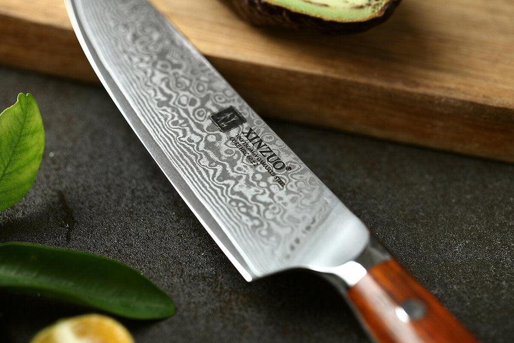 Xinzuo B13R 5" 67 Layer Japanese Damascus Utility Knife with Rose Wood Handles Open Box
