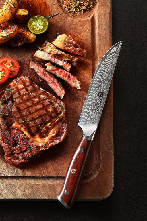18 Pieces Damascus Kitchen Knife Set, 8 Piece Steak Knives, Non-slip ABS  Ergonomic Triple Rivet Handle for Meat Fork, Knife Sharpener and Shears, 17