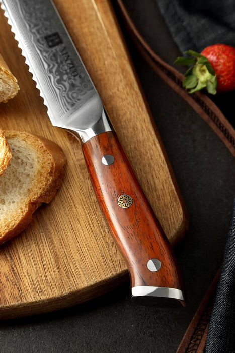 B13R 67 Layer VG10 Japanese Damascus Bread Knife with Rose Wood Handles
