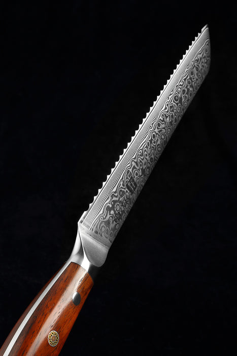 B13R 67 Layer VG10 Japanese Damascus Bread Knife with Rose Wood Handles