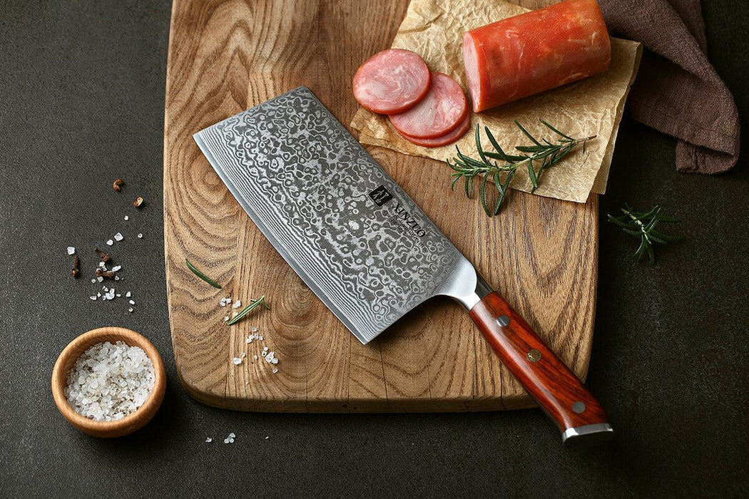 Xinzuo B13R 6.5" 67 Layer VG10 Japanese Damascus Meat Cleaver Knife Rosewood Handles