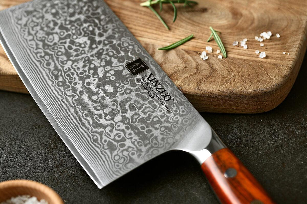 Xinzuo B13R 6.5" 67 Layer VG10 Japanese Damascus Meat Cleaver Knife Rosewood Handles