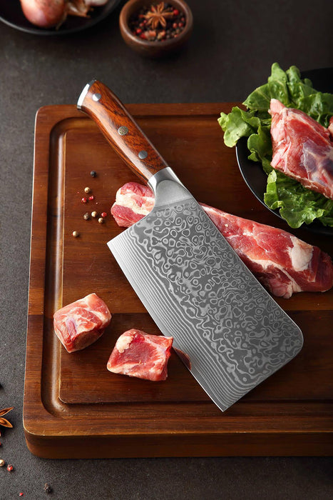 Xinzuo B13R 6.5" 67 Layer VG10 Japanese Damascus Meat Cleaver Knife Rosewood Handles