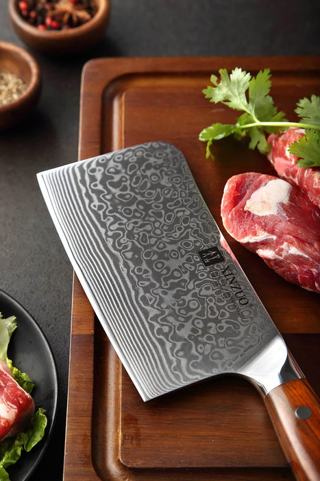 Xinzuo B13R 6.5" 67 Layer VG10 Japanese Damascus Meat Cleaver Knife Rosewood Handles