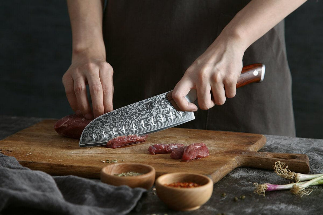 Xinzuo B13R 7" 67 Layer VG10 Japanese Damascus Santoku Knife Rosewood Handles Open Box
