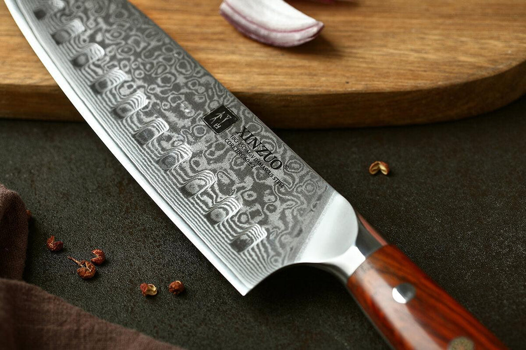 Xinzuo B13R 7" 67 Layer VG10 Japanese Damascus Santoku Knife Rosewood Handles Open Box