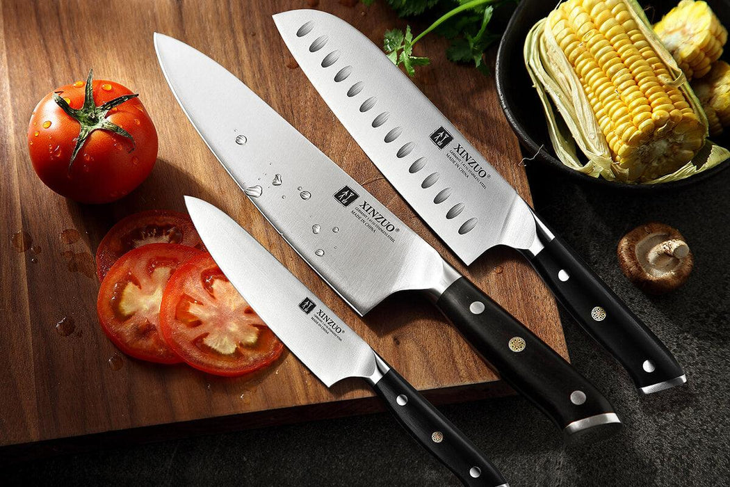 Xinzuo B13S 3 Pcs Chef-Santoku-Utility German 1.4116 High Carbon Steel Kitchen Knife Set