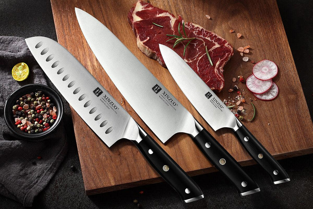 Xinzuo B13S 3 Pcs Chef-Santoku-Utility German 1.4116 High Carbon Steel Kitchen Knife Set