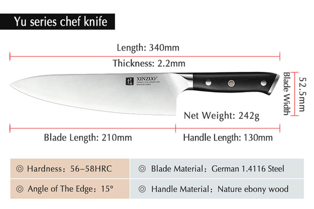 Xinzuo B13S 3 Pcs Chef-Santoku-Utility German 1.4116 High Carbon Steel Kitchen Knife Set