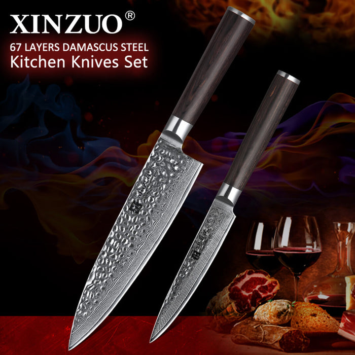 Xinzuo B1H 2 Pcs 67 Layer Damascus Steel Chef and Utility Knife Set 2