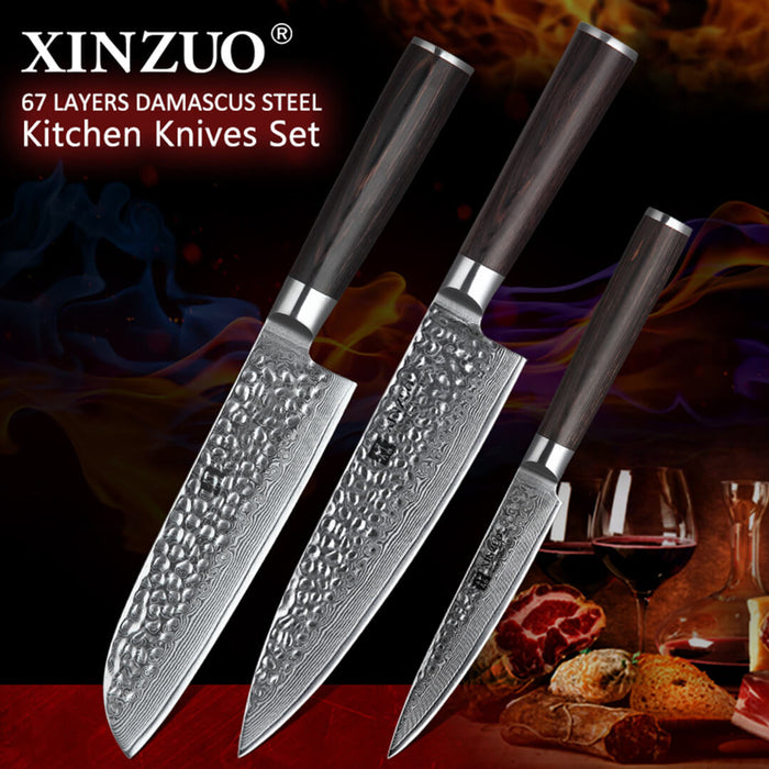 Xinzuo B1H 3 Pcs 67 Layer Damascus Steel Kitchen Knife Set 2