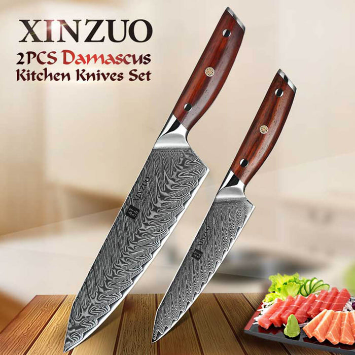 Xinzuo B27 2 Pcs Japanese Damascus Chef knife Set 12