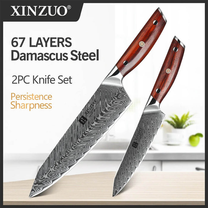 Xinzuo B27 2 Pcs Japanese Damascus Chef knife Set 2