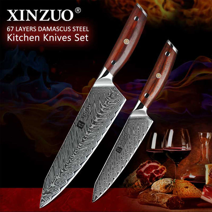 Xinzuo B27 2 Pcs Japanese Damascus Chef knife Set 9