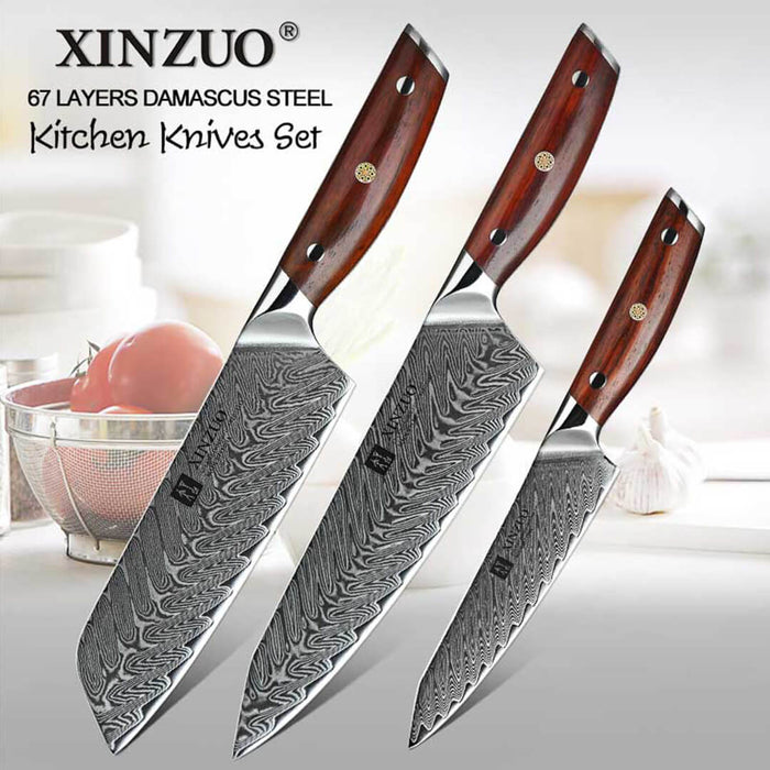 Xinzuo B27 3 Pcs 67 Layer Damascus Chef knife Set 11