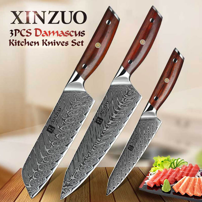 Xinzuo B27 3 Pcs 67 Layer Damascus Chef knife Set 12