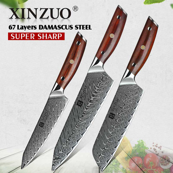 Xinzuo B27 3 Pcs 67 Layer Damascus Chef knife Set 9