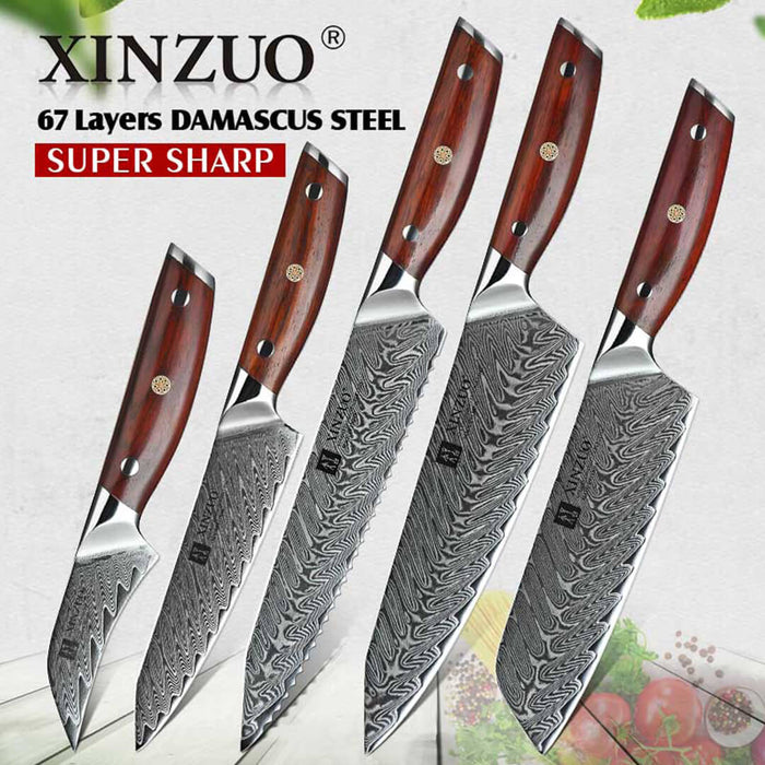Xinzuo B27 5 Pcs 67 Layer Damascus Chef knife Set 10