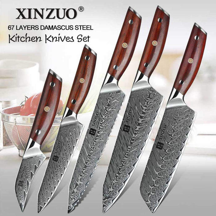 Xinzuo B27 5 Pcs 67 Layer Damascus Chef knife Set 12