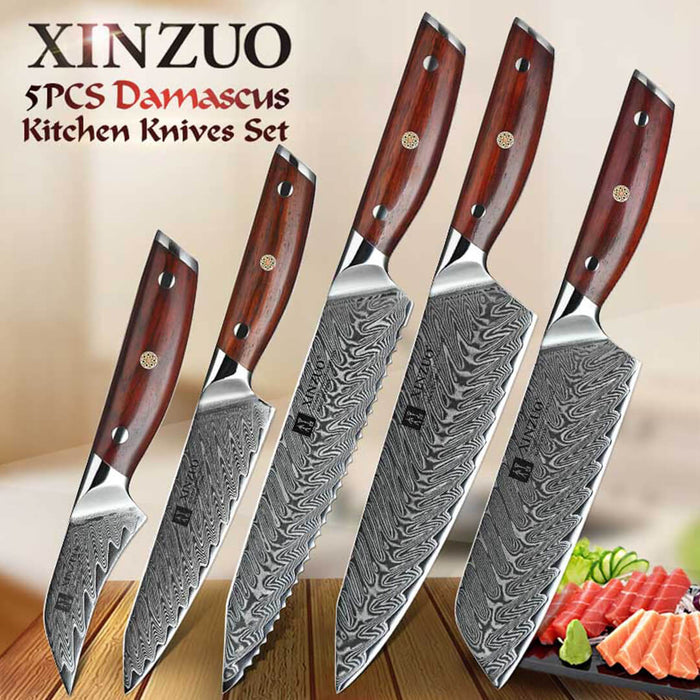 Xinzuo B27 5 Pcs 67 Layer Damascus Chef knife Set 13
