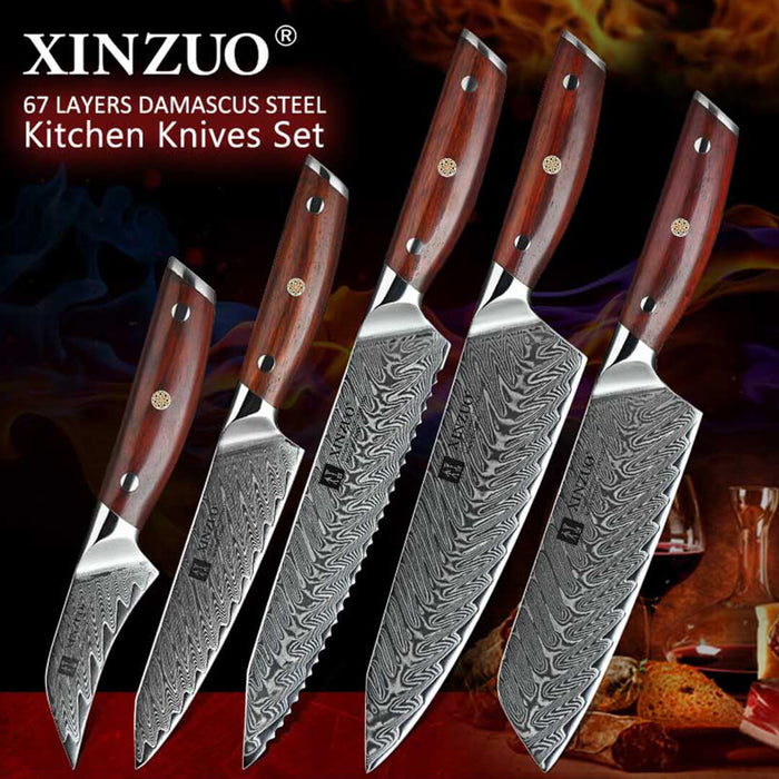 Xinzuo B27 5 Pcs 67 Layer Damascus Chef knife Set 9