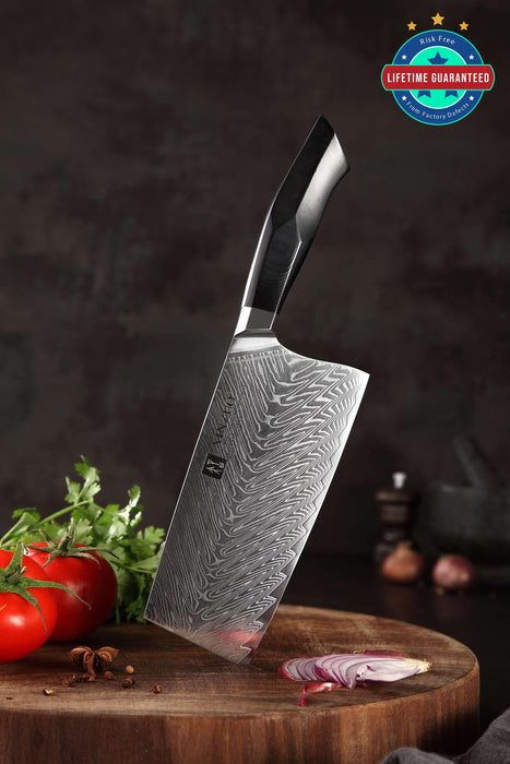 Xinzuo B32 Feng Japanese Style Cleaver Knife 67 Layers Damascus Steel Wickedly Sharp - The Bamboo Guy