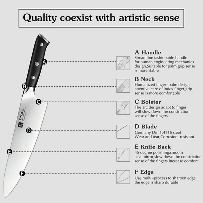 Xinzuo B35 3 Pcs German Carbon Steel Knife Set Chef knife, Santoku knife and Utility Knife