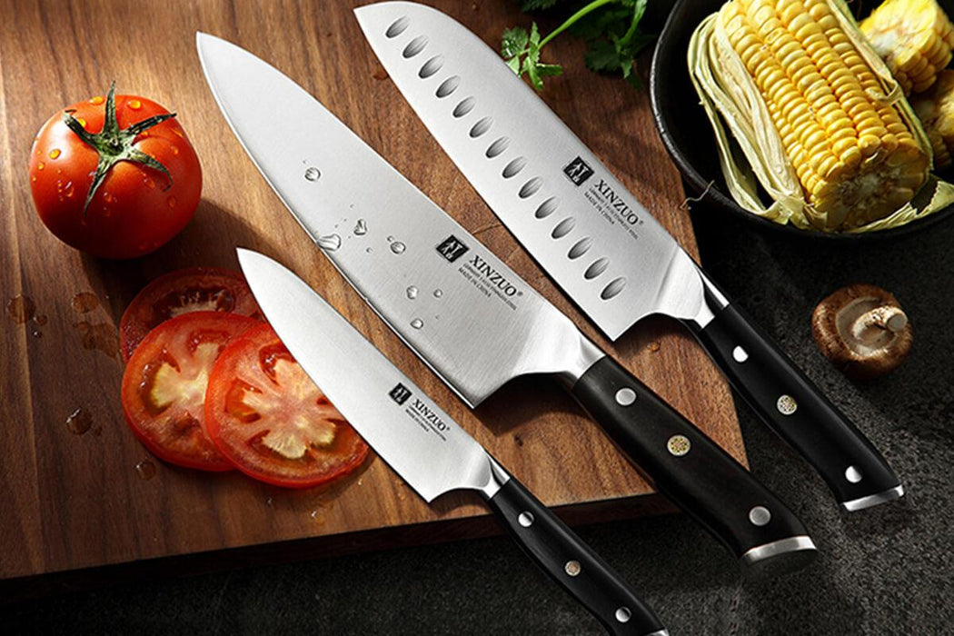 Xinzuo B35 3 Pcs German Carbon Steel Knife Set Chef knife, Santoku knife and Utility Knife