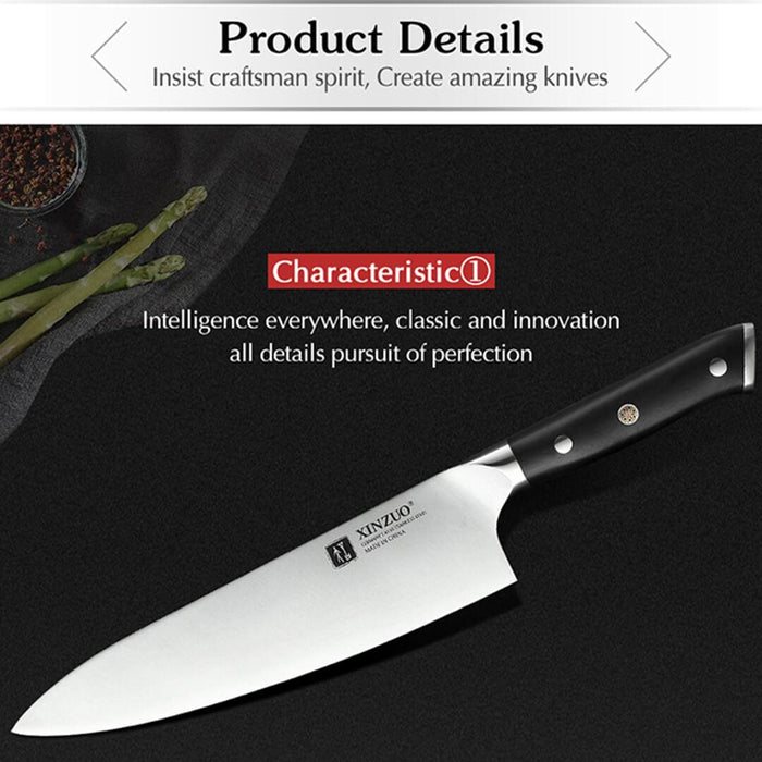 Xinzuo B35 3 Pcs German Carbon Steel Knife Set Chef knife, Santoku knife and Utility Knife