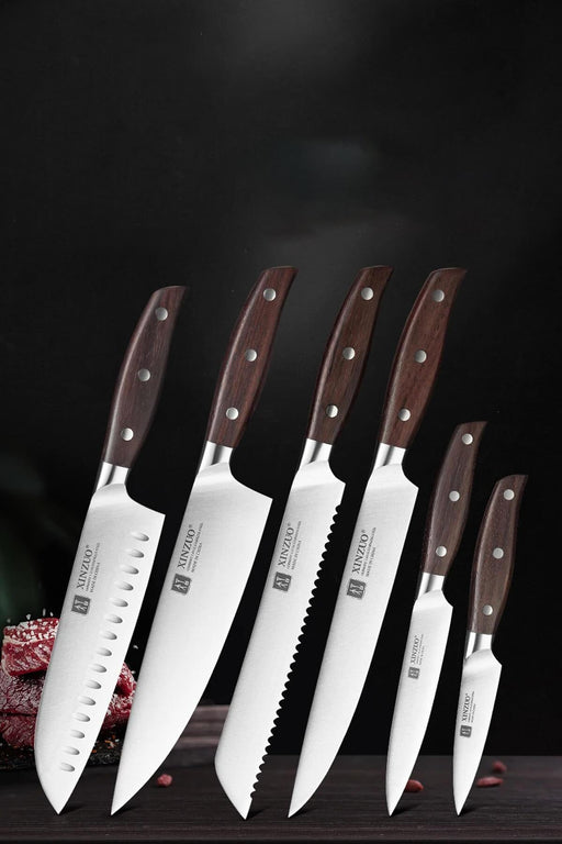 6PCS Pakka Wood Handle Kitchen Knife Set with Wooden Knife Block - China  Chef Knife and Carving Knife price