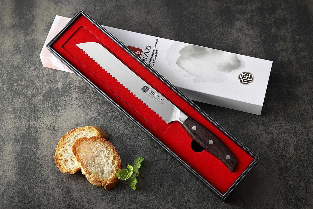 Xinzuo B35 8" German Stainless Steel Bread Knife Sandalwood Handle