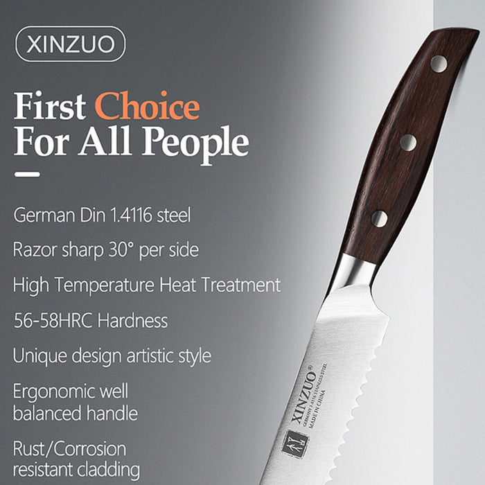 Xinzuo B35 8" German Stainless Steel Bread Knife Sandalwood Handle