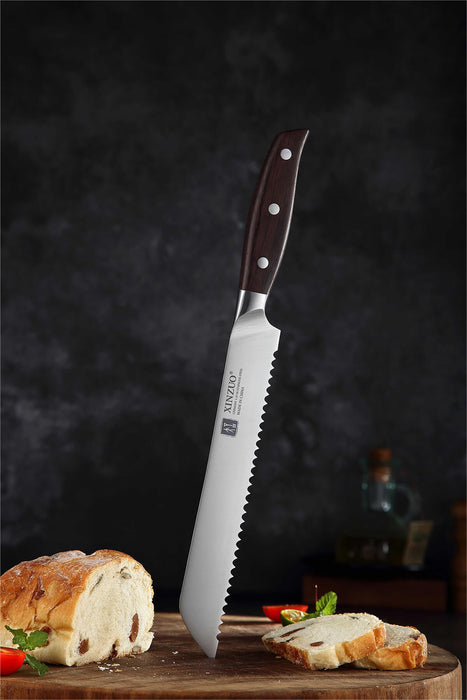 Xinzuo B35 8" German Stainless Steel Bread Knife Sandalwood Handle