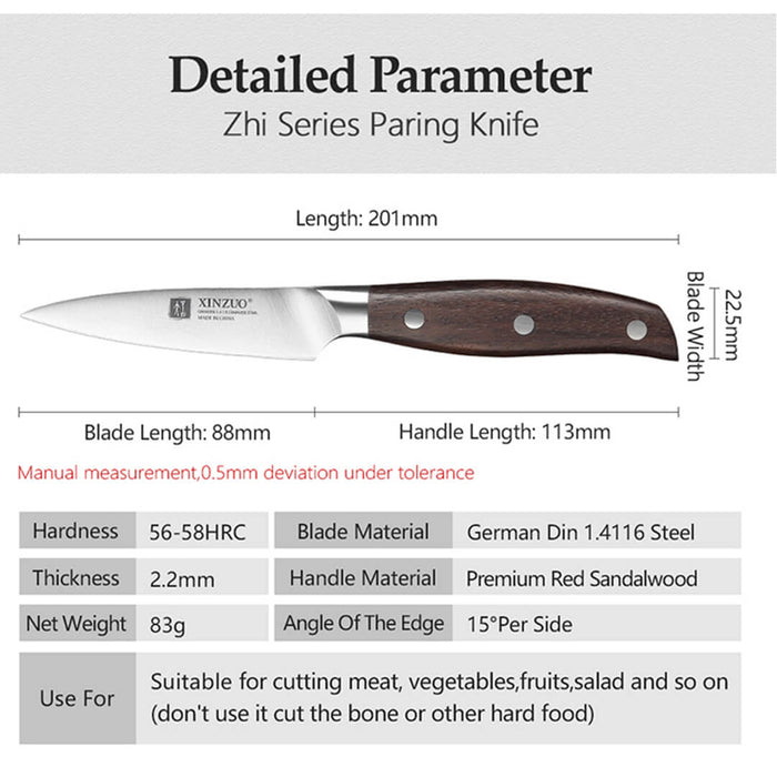 Xinzuo B35 3.5" German Stainless Steel Paring Knife Sandalwood Handle