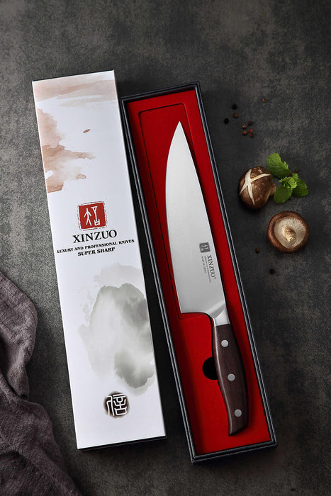Xinzuo B35 High Carbon Steel Chef Knife Red Sandalwood Handle 10