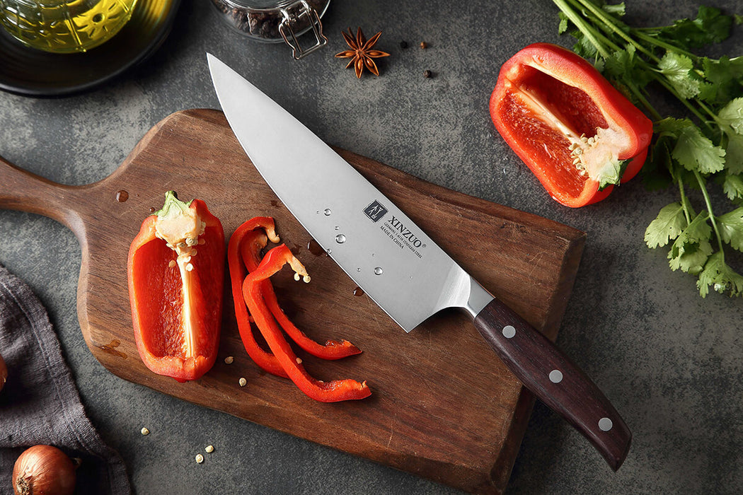 Xinzuo B35 High Carbon Steel Chef Knife Red Sandalwood Handle 11