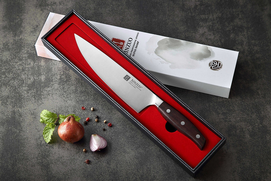 Xinzuo B35 High Carbon Steel Chef Knife Red Sandalwood Handle 13