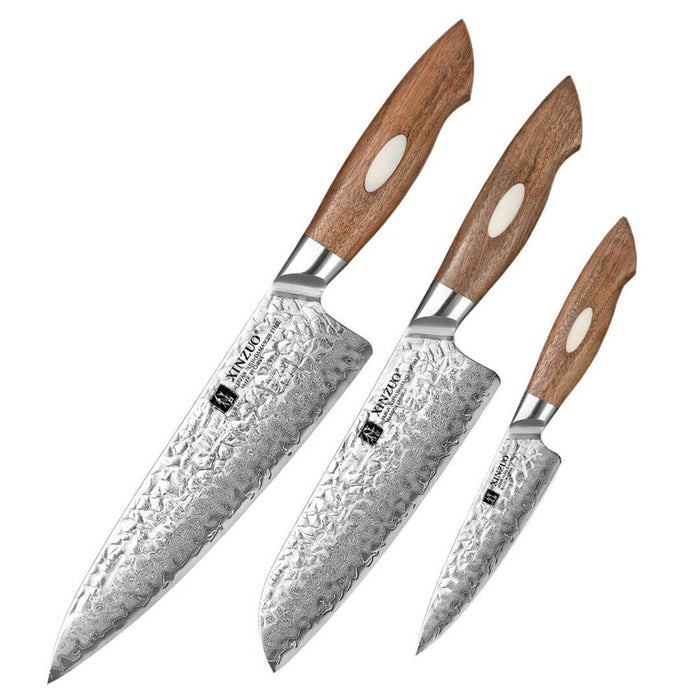 Xinzuo B46W 3 Pcs Damascus Chef Knife Set 67 Layer Genuine Japanese AUS-10 Steel