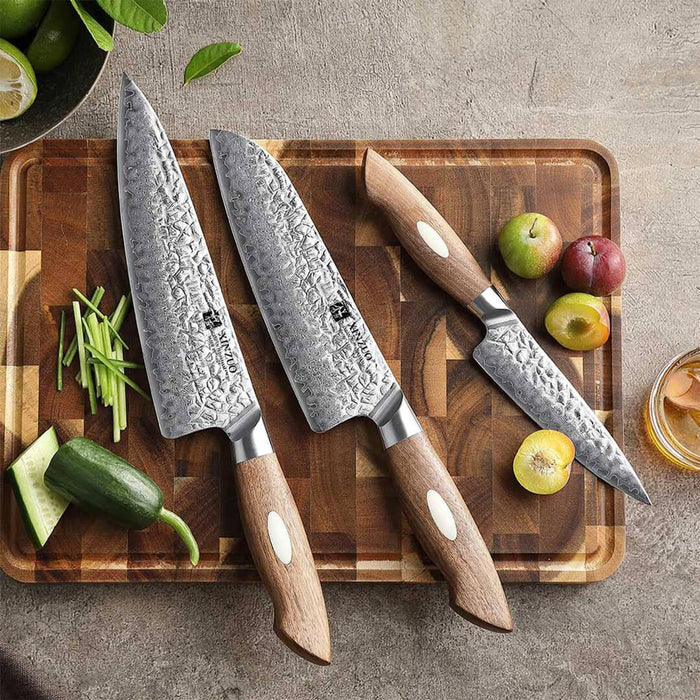 Xinzuo B46W 3 Pcs Damascus Chef Knife Set 67 Layer Genuine Japanese AUS-10 Steel