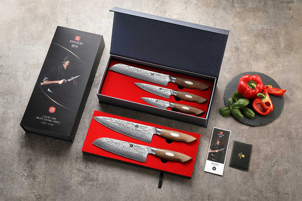 Xinzuo B46W 5 Pcs Damascus Chef Knife Set 67 Layer Genuine Japanese AUS-10 Steel