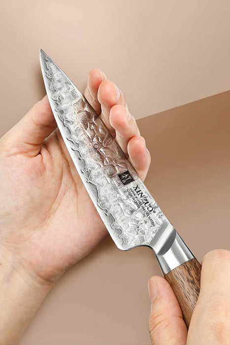 Xinzuo B46W 7 inches Damascus Utility Knife Genuine Japanese AUS-10 Steel