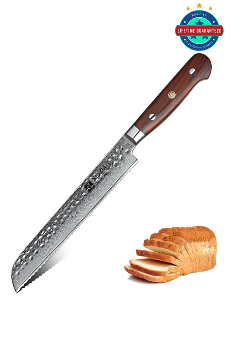 Xinzuo B9 Bread Kitchen Knife Japanese Style 67 Layers Damascus Steel Rosewood Handle - The Bamboo Guy