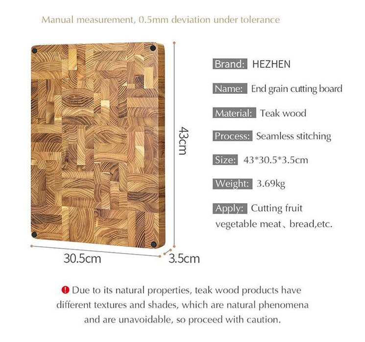 Xinzuo End Grain Teak Cutting Board 16.9"x12"x1.3"