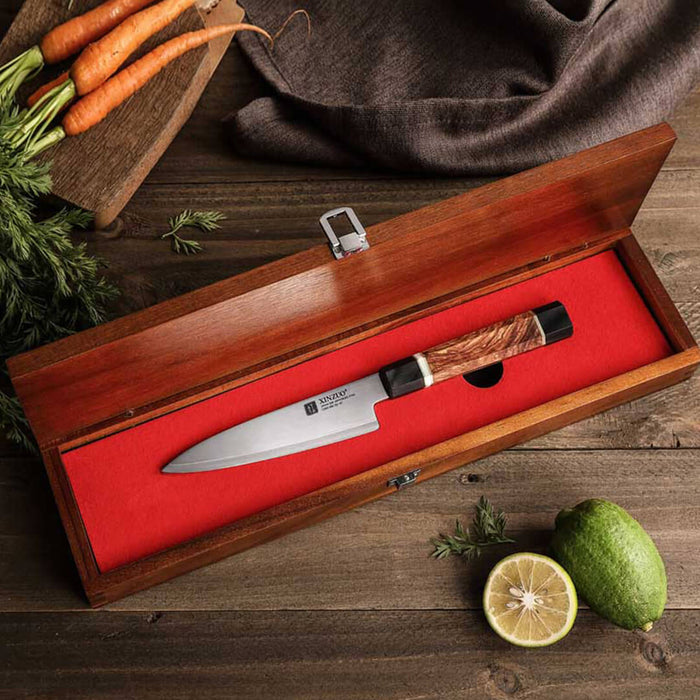 Xinzuo F5 ZHEN Series ZDP-189 Composite Steel Utility knife with Padauk Wood Handle gift box