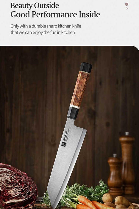 Xinzuo ZDP-189 Composite Steel Chef Knife with Black G10, White Ox Bone, and Padauk Wood Handle