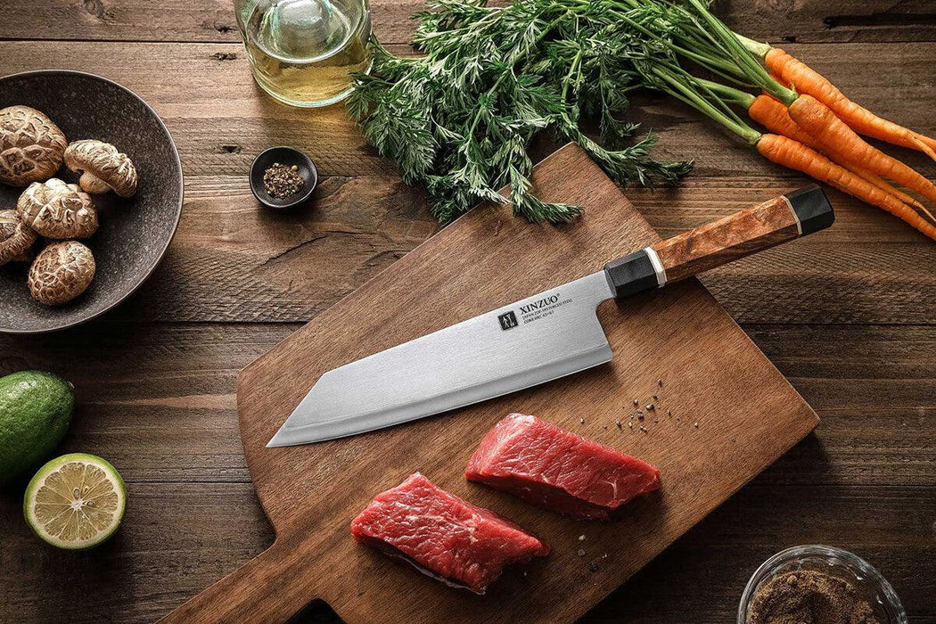 Xinzuo ZDP-189 Composite Steel Chef Knife with Black G10, White Ox Bone, and Padauk Wood Handle